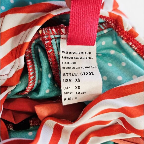 Guess Y2K Vintage Red Stripped Halter Plunge Neck One Piece Bathing Swim Suit XS - Picture 9 of 9